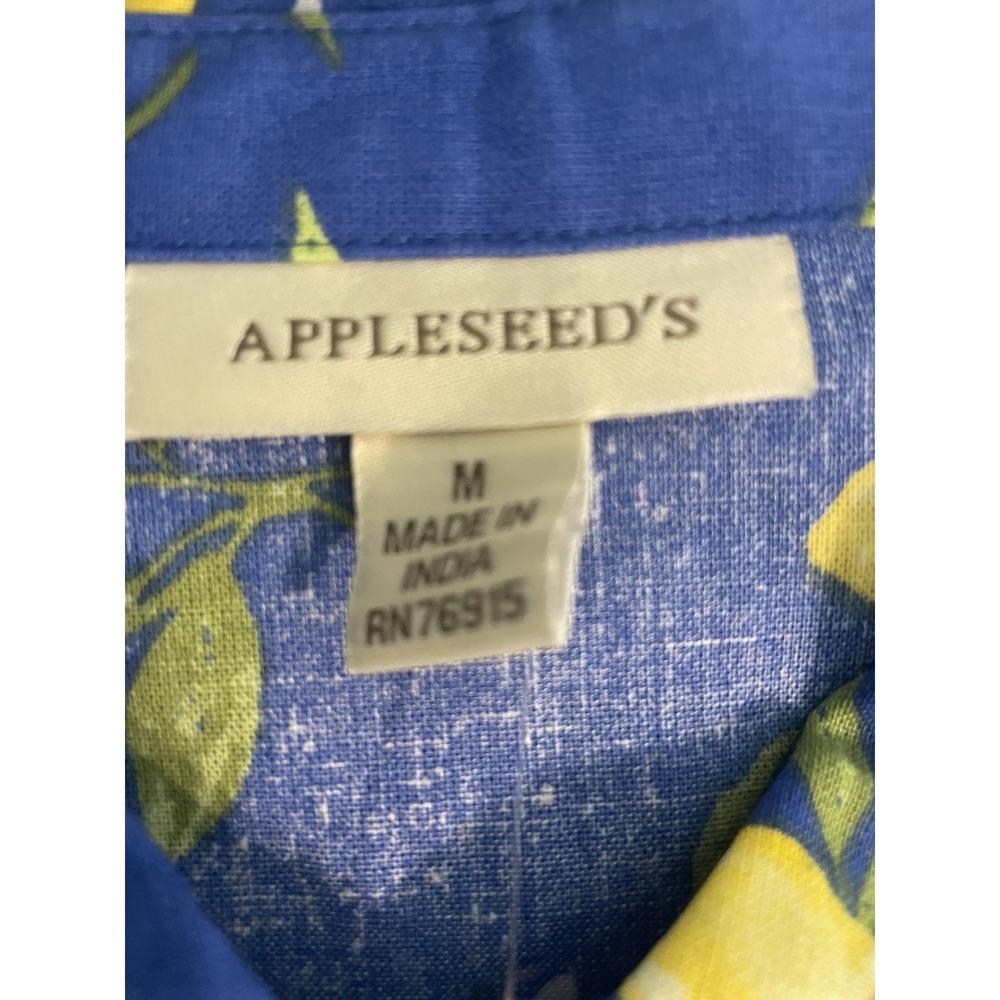 Appleseeds Shirt Dress Linen Cotton Women's M Blue Lemons Short Sleeve NEW! - Picture 4 of 5